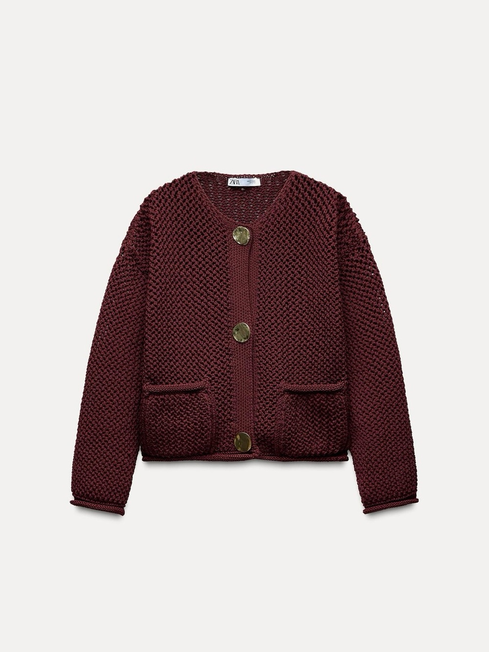 Zara Textured Knit Button Cardigan - Burgundy
